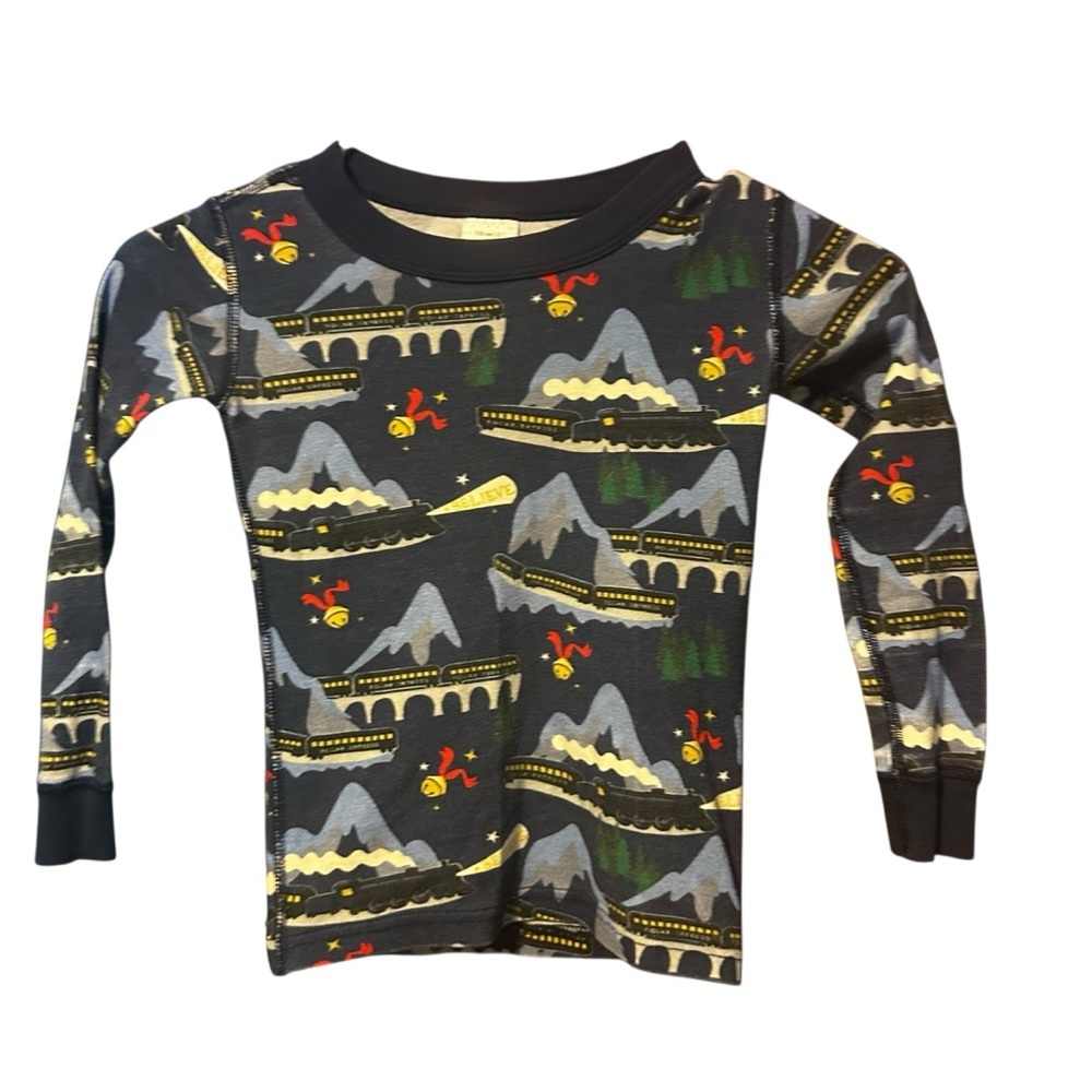 Hannah Andersson polar Express Long John Pajama Top trains boys 5 Christmas pjs